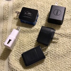 5 iPHONE CHARGERS and two 3 ft charging cables for iPhone